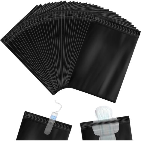Dunzoom Lot de 300 sacs jetables pour serviettes hygiéniques et tampons, en plastique noir, 10 x 15 cm, anti-odeurs, pour une hygiène féminine discrète. (1/5)