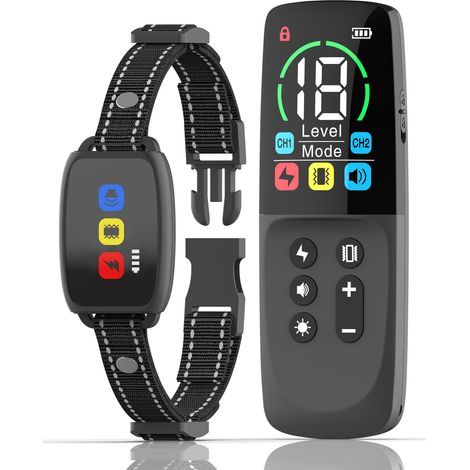 Collier Anti-Aboiement Électrique Rechargeable IP67 avec Télécommande Longue Portée et Modes Vibration Choc Réglables pour Chien