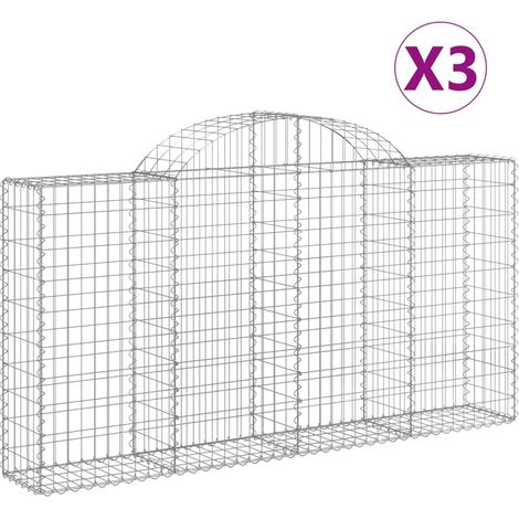Cestas de gaviones Muro de contención arqueado Valla de jaula 3 piezas 200 x 30 x 100/120 cm Hierro galvanizado Plata 020040726