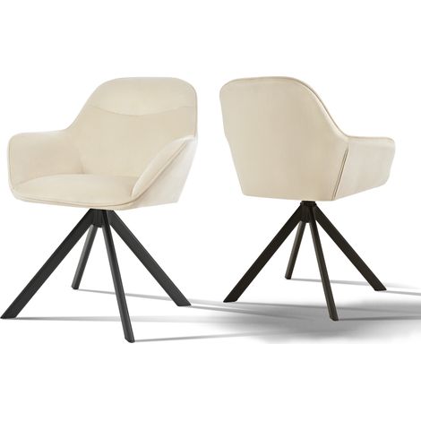 Goeurvant Chaise pivotante à 360° avec assise moelleuse, dossier courbé et accoudoirs ergonomiques, confort élégant pour toutes les pièces - Lot de 2 - Blanc crème