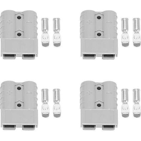 Lot de 4 connecteurs Anderson 50 A 600 V 6-12 AWG AC/DC pour outils électriques, bornes plaquées 6 AWG, gris (1/5)