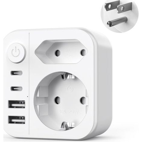 6 en 1 Adaptateur Prise USA, 3750W Adaptateur Voyage USA 2 USB A et 2 USB C et 2 Prises,Prise Type B pour Canada Américaine Mexique Thailande Dominicaine (1/5)