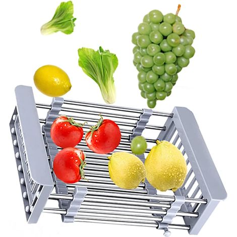 Escurridor de platos extensible, acero inoxidable 304, brazos ajustables de 300 a 440 mm, borde de ABS, resistente a la corrosión, cocina/baño. (1/5)