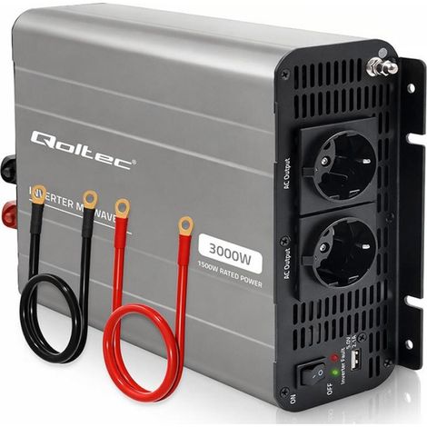 Convertidor de voltaje Qoltec MS Wave  12V a 230V  1500/3000W  USB  Compatible con LiFePO4 GEL AGM