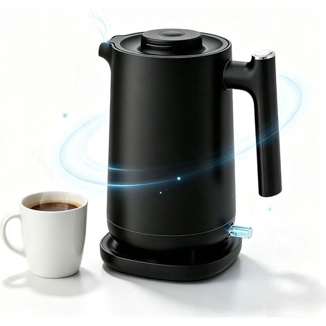 Bouilloire électrique/thermique 0,8L, 800W chauffage rapide, 6h isolation, anti-basculement & arrêt auto, sans BPA, acier 304, petite bouilloire pour maison, bureau, dortoir, camping-car, Noir (1/5)
