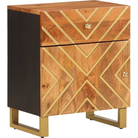 Comodino Marrone Nero 50x33x60 cm in Legno Massello di Mango vidaXL (1/5)