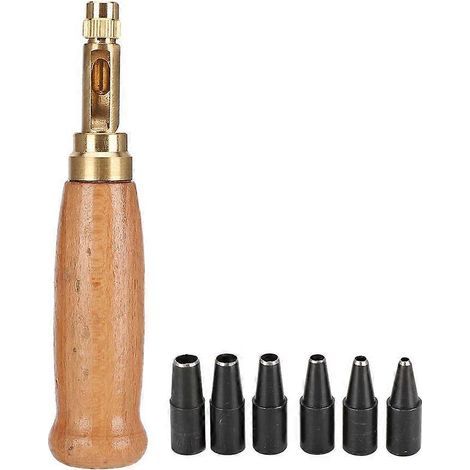 Outil de perforation pour bracelet en cuir avec manche en bois - Accessoire de réparation de montres (1/5)