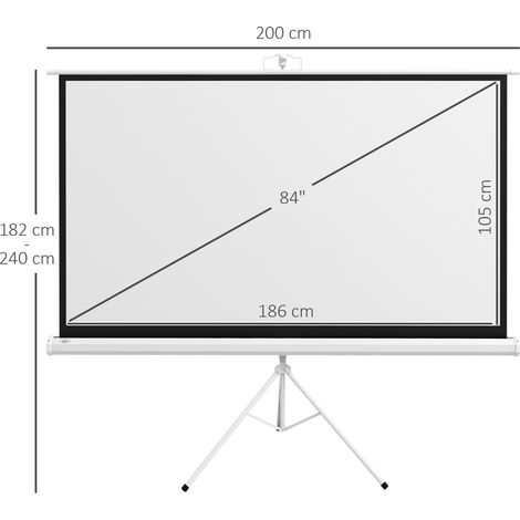 Écran de Projection Pliable 84 Pouces 4K HD 16:9, 200cm, Trépied Réglable, Vidéoprojecteur Portable