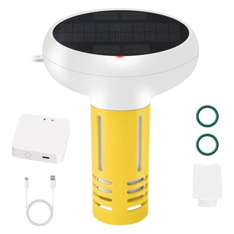 Testeur d'eau WiFi intelligent 7-en-1 Moniteur de piscine Charge solaire USB avec technologie de sonde Alertes téléphone/SMS pour le suivi du pH/ORP/salinité/température