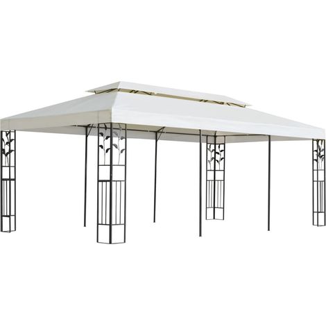 Pavillon mit Doppeldach Weiß 6x3 m Stahl
