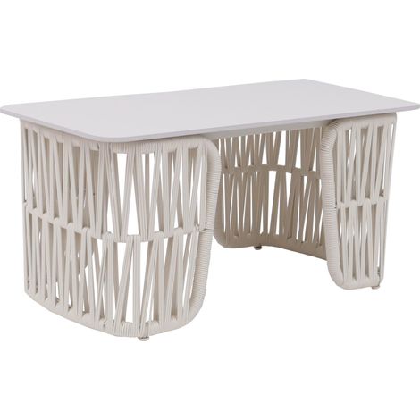 Loungetisch HHG-224, Gartentisch Balkontisch Outdoor, Seilgeflecht Rope Sinterstein 43x90x45cm creme, Platte creme