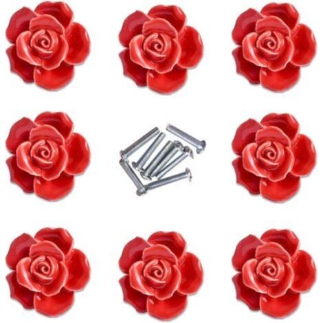 8pcs Elegant Rose Red Pull Flower Ceramic Furniture Knobs Cabinet Drawer Handles (1/3)