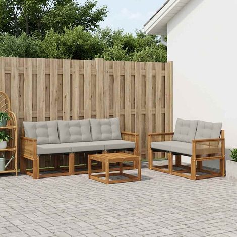 vidaXL Outdoor-Sofagarnitur mit Kissen 6 pcs Natürlich und Hellgrau (1/5)