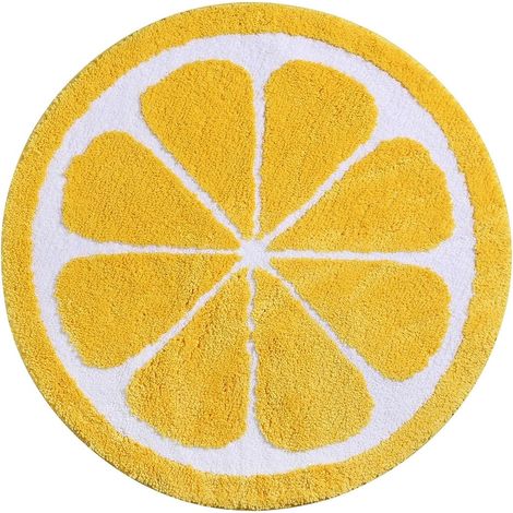 Tapis de bain rond antidérapant et absorbant - Motif citron - Lavable en machine doux - 60 x 60 cm, Jaune - Pour salle de bain, cuisine, toilettes (1/5)