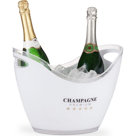 Relaxdays Ice Bucket, Champagne Bucket, 6 L, Party Tub, Beer & Wine Bowl, Plastic, HxWxD: 25,5 x 34,5 x 26 cm, White