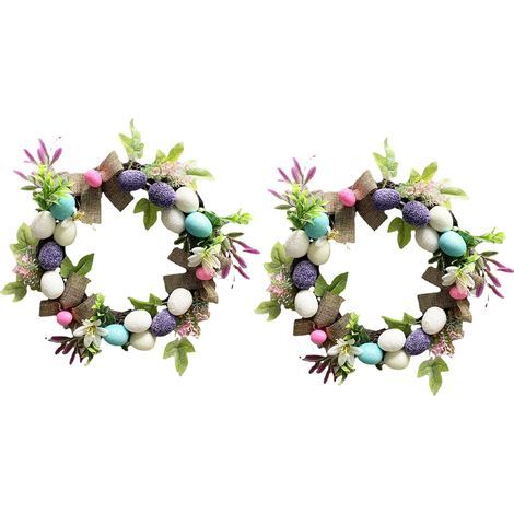 2-teiliger Osterkranz, Eierkranz, Rattankranz-Arrangement, 30 cm großer Türanhänger mit Eierwaldmotiv (1/5)