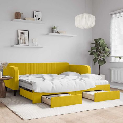 Tagesbett Ausziehbar mit Schubladen Gelb 100x200 cm Samt (1/5)