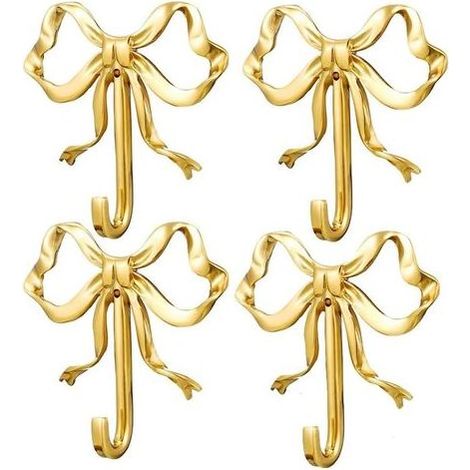 Set mit 4 schleifenförmigen Wandhaken, 6,5 x 6,4 cm, goldfarben (Schmetterlingsform) — Ideal zum Aufhängen von Mänteln, Hüten, Taschen, Handtüchern und Kaffeetassen. (1/5)