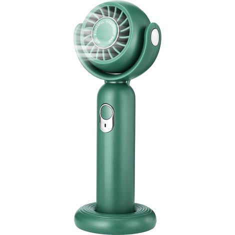Mini ventilateur portable main, pales puissantes 3 vitesses, rotation 130°, socle bureau, rechargeable USB, petit ventilo vert (1/5)