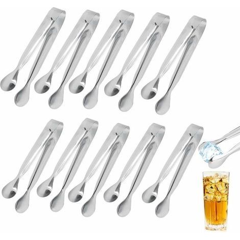 Mini Pinces à Glaçons en Acier Inoxydable - Lot de 10 - Pour Fête/Mariage/Bar/Cuisine (1/4)