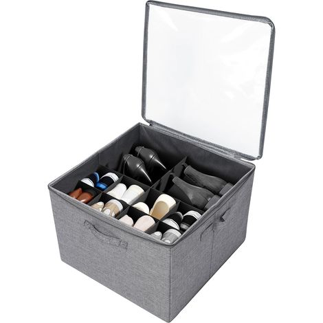 Grise Organisateur Chaussures,Rangement Chaussures Économisant de l'Espace,avec 16 Compartiments Ajustables,Boîte à Chaussures avec Couvercle Transpar (1/5)