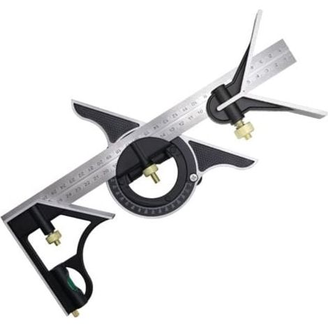 Combination square 300 mm, carpenter's square, angle ruler made of stainless steel, combination square with spirit level and practical wire puller, ideal for carpentry work MUMU (1/4)
