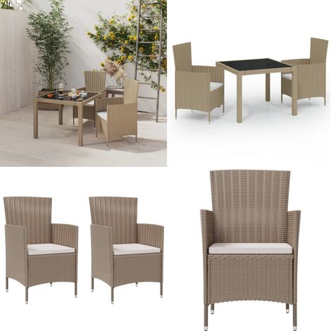 Set Mobili da Giardino 3 pz con Cuscini in Polyrattan Beige - Tavolo da pranzo esterno - Sedie da giardino