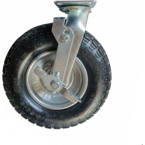 Roue Pivotante Pneumatique 3.00-4 - Frein Intégré - Plaque À Visser - Charge Max 120 Kg - Noir Argent (1/5)