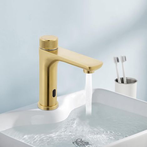 Infrarot Wasserhahn Bad mit Sensor, Berührungslose Einhebelmischer Mischbatterie Waschbecken Armaturen, Automatisch Waschtischarmatur aus Edelstahl für Badezimmer