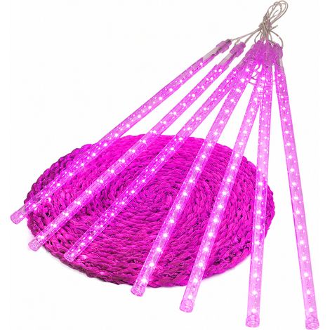 Guirlande Solaire LED Pluie de Météores Violette, 8 Tubes pour Jardin, Arbres et Extérieur (1/5)