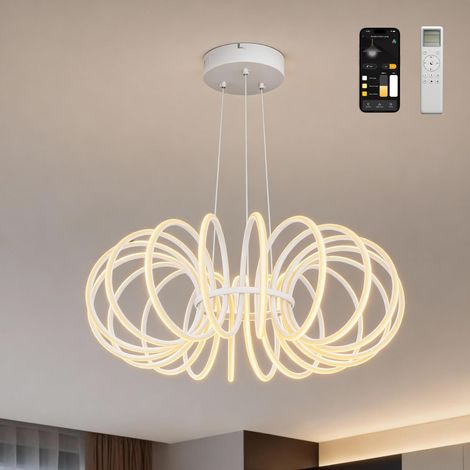 Mai & Mai Lustre Suspension Éclairage Intérieur de Plafond LED avec Télécommande Lampe de Nuit pour Salle à Manger Salon Chambre Fonction Mémoire Double Commande APP Blanc 61×22CM 120W Nuvora05 (1/5)