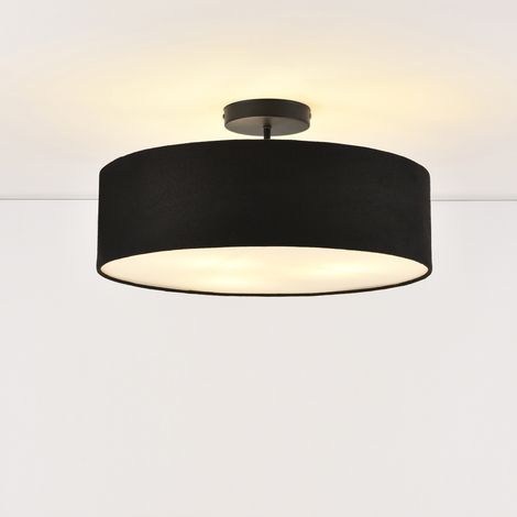 Plafonnier d'extérieur 3 x E27 – Diamètre 45 cm – Matière plastique aspect textile – Couleur noir et blanc – Indice de protection CE RoHs – Lux.Pro (1/2)