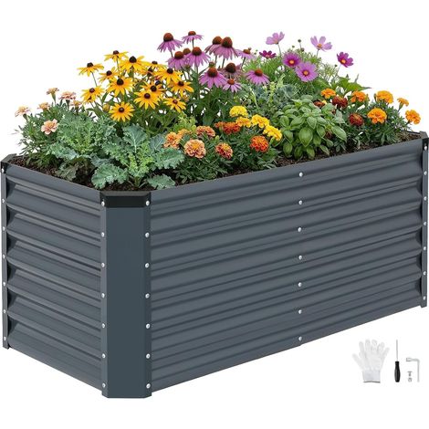 Jardinière surélevée galvanisée - 120 x 60 x 53 cm - Jardinière surélevée en métal pour l'extérieur - Grands jardinières surélevées en acier pour légumes et fleurs - Jardinières d'extérieur (1/5)