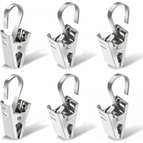 QORVA-Lot de 100 anneaux de rideaux avec clips, argentés, en acier inoxydable, pour décoration de fenêtre, photos et loisirs créatifs (1/5)