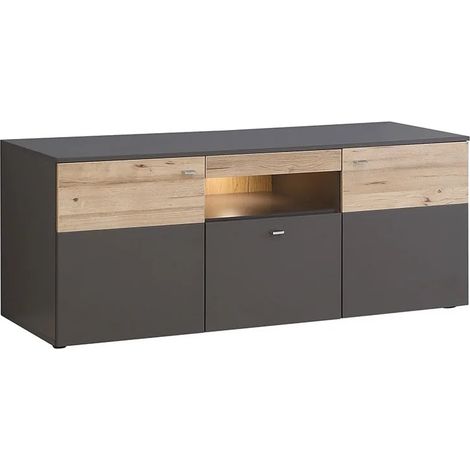 Meuble TV 150 cm 2 portes 1 tiroir décor chêne et gris - MARBELLA (1/5)