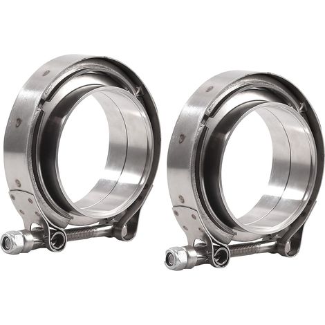Kit de colliers de serrage en V pour pot d'échappement de voiture - 2 colliers de serrage en V en acier inoxydable - 76 mm - 4 anneaux de soudure pour Turbo V Band - Bride d'échappement - Kit (1/5)