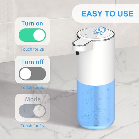 Automatisch schäumende Seife – berührungslose Seife, 400 ml, USB wiederaufladbar, automatische schäumende Seife, Wandmontage mit 4-stufig verstellbarer elektrischer Freisprechpumpe für Badezimmer, Küc (1/5)
