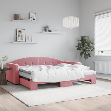 Sofá cama nido con colchón terciopelo rosa 90x200 cm (1/5)