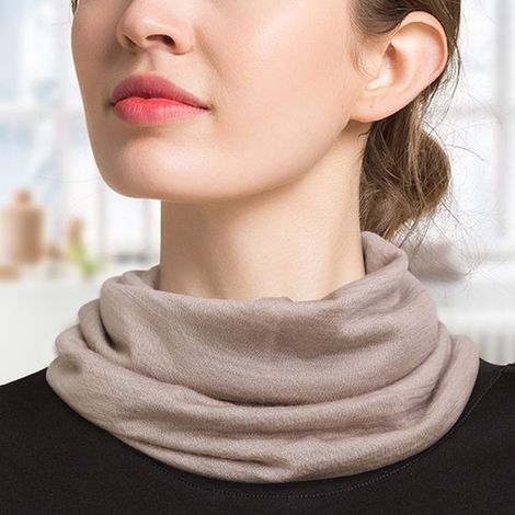 Foulard chaud en laine pour femme, couleur unie, double épaisseur, polyvalent, idéal pour l'automne et l'hiver, petit foulard tricoté (32 x 19 cm) - Kaki (1/4)