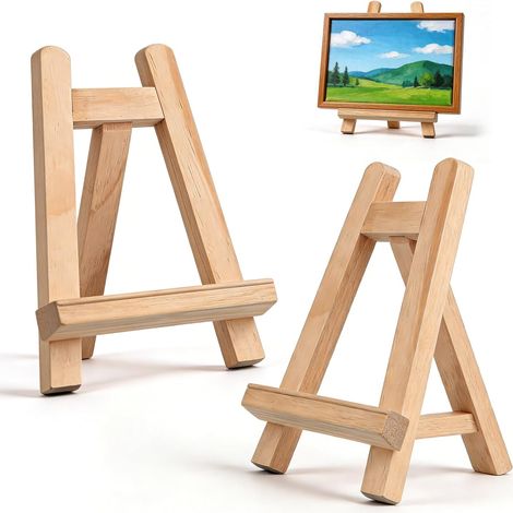 Chevalet de Table - Lot de 2 - Bois Naturel - Pliable Triangle - Exposition Photo Peinture - 15 x 20 cm (1/5)