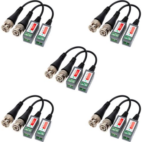 Balun Vidéo - Transmission Jusqu'à 600 Mètres - Compatible Caméra BNC et Câble UTP Cat 5 - Lot de 10 Pièces