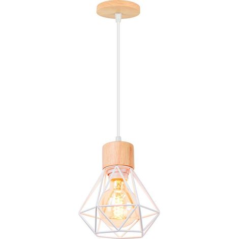Sospensione Apparecchio Retrò Lampada Vintage Bianco Della Luce Di Cortesia Interne Moderna In Legno E Metallo (1/5)