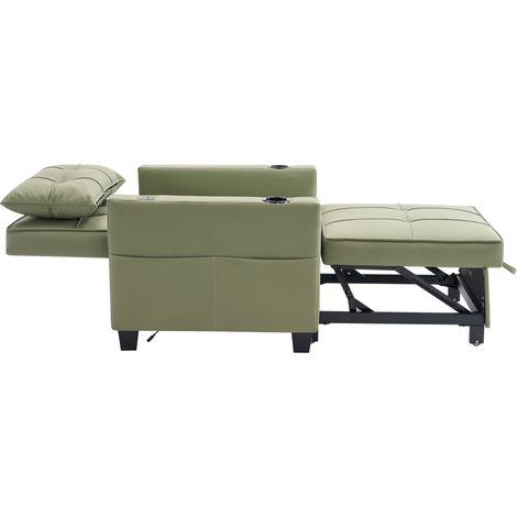 Divano letto singolo 3 in 1 estraibile con portabicchieri e porta USB, verde oliva (1/5)