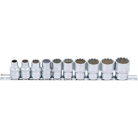 Jeu de Douilles 12,5 mm (1/2) - 10 pcs, Douze Pans, Précision et Robustesse, Chrome-Vanadium, Pro - D-Work