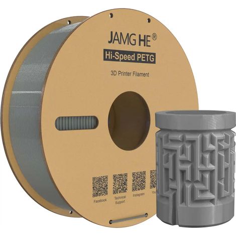 Filament pour imprimante 3D Jamghe haute vitesse PETG gris, 1,75 mm, 1 kg