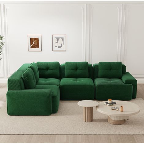 Sofá modular sin montaje de pana verde OKMYHOME (1/5)