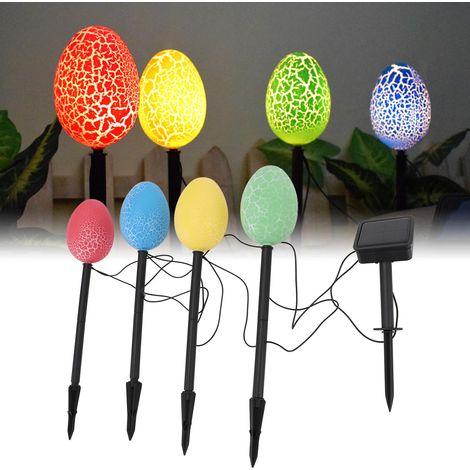 Lampe Solaire Œuf Coloré - 4 Œufs Crackés avec Pic Solaire IP65 pour Décor Jardin (1/5)