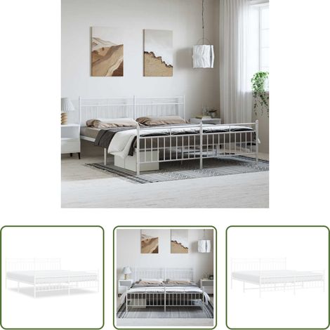 vidaXL Lit avec tête et pied -  Cadre de lit métal sans matelas et pied de lit blanc 183x213 cm (1/5)