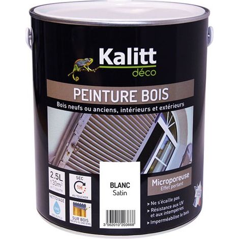 Peinture Bois - KALITT - Blanc satin - 2,5 L - Acrylique - Monocouche (1/2)
