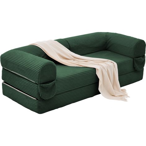 Canapé convertible 2 places en tissu côtelé beige, canapé-lit futon gain de place pour salon et chambre d'amis (1/5)